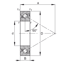 推力角接觸球軸承 BSB040072-2RS-T, 單向，接觸角 a = 60°，限制公差，兩側唇密封