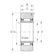 支撐型滾輪 NA2204-2RSR, 無(wú)軸向引導，兩側唇密封
