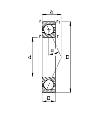 主軸軸承 B7206-E-T-P4S, 調節，成對或單元安裝，接觸角 α = 25°，限制公差
