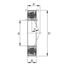 主軸軸承 HCB7028-E-2RSD-T-P4S, 調節，成對或單元安裝，接觸角 α = 25°，陶瓷球，兩側唇密封，非接觸，限制公差