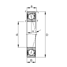主軸軸承 B71904-C-2RSD-T-P4S, 調節，成對安裝，接觸角 α = 15°，兩側唇密封，非接觸，加嚴公差