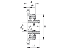 軸承座單元 RCJTY2, 對角法蘭軸承座單元，鑄鐵，根據 ABMA 15 - 1991, ABMA 14 - 1991, ISO3228 內圈帶有平頭螺栓，R型密封，英制